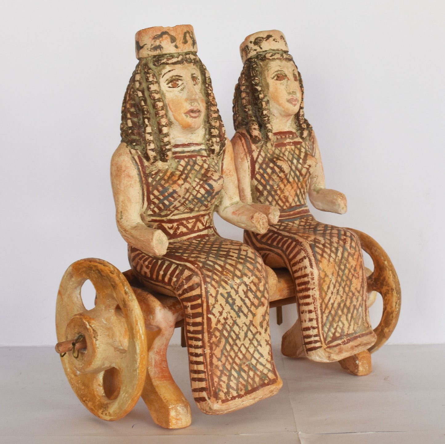 Two Women Sitting in a Wheel Vehicle - c 400 BC -  Boeotia - Central Greece - Museum Reproduction - Ceramic Artifact