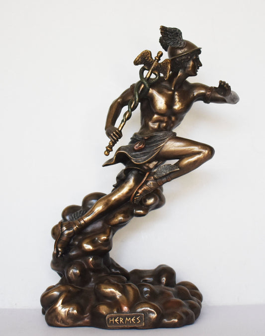 Hermes Mercury - Greek Roman God of Travelers, Athletes, Shepherds, Commerce - Psychopomp and divine messenger - Cold Cast Bronze Resin