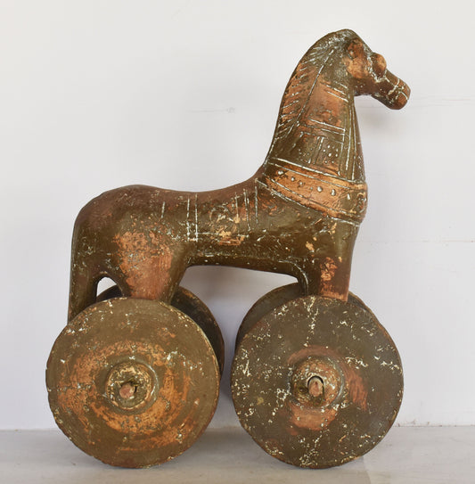 Horse on Wheels - Athyrma, Children's Toy - Athens, Attica  - Geometric Period Pottery - Museum Reproduction - Ceramic Artifact