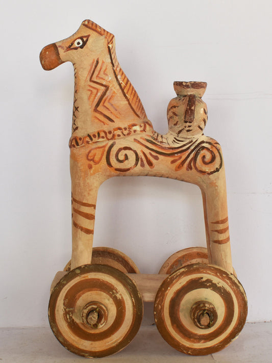 Horse on Wheels - On its back it carries a storage jar - Children's Toy - Athens - Geometric Period - Museum Replica - Ceramic Artifact