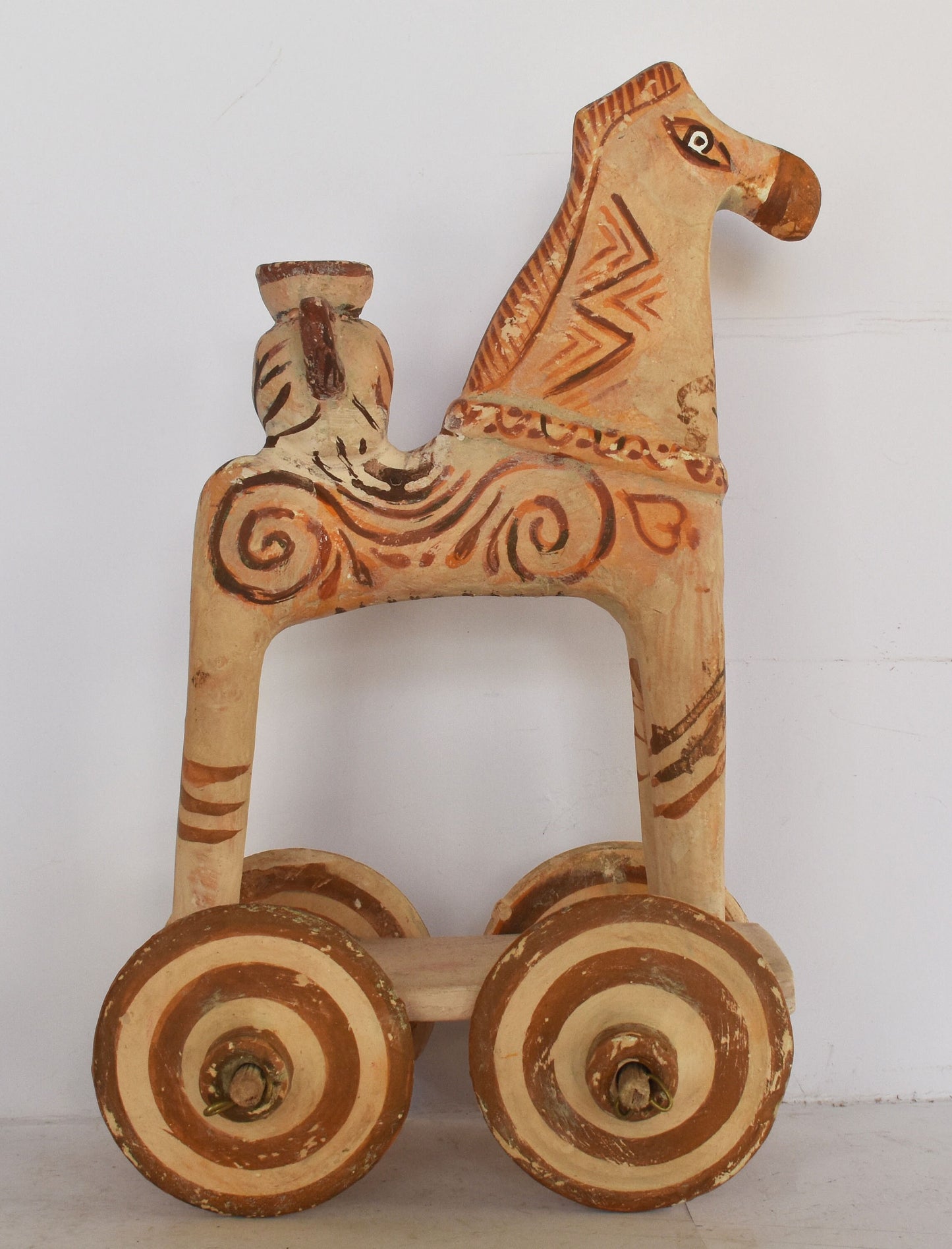 Horse on Wheels - On its back it carries a storage jar - Children's Toy - Athens - Geometric Period - Museum Replica - Ceramic Artifact