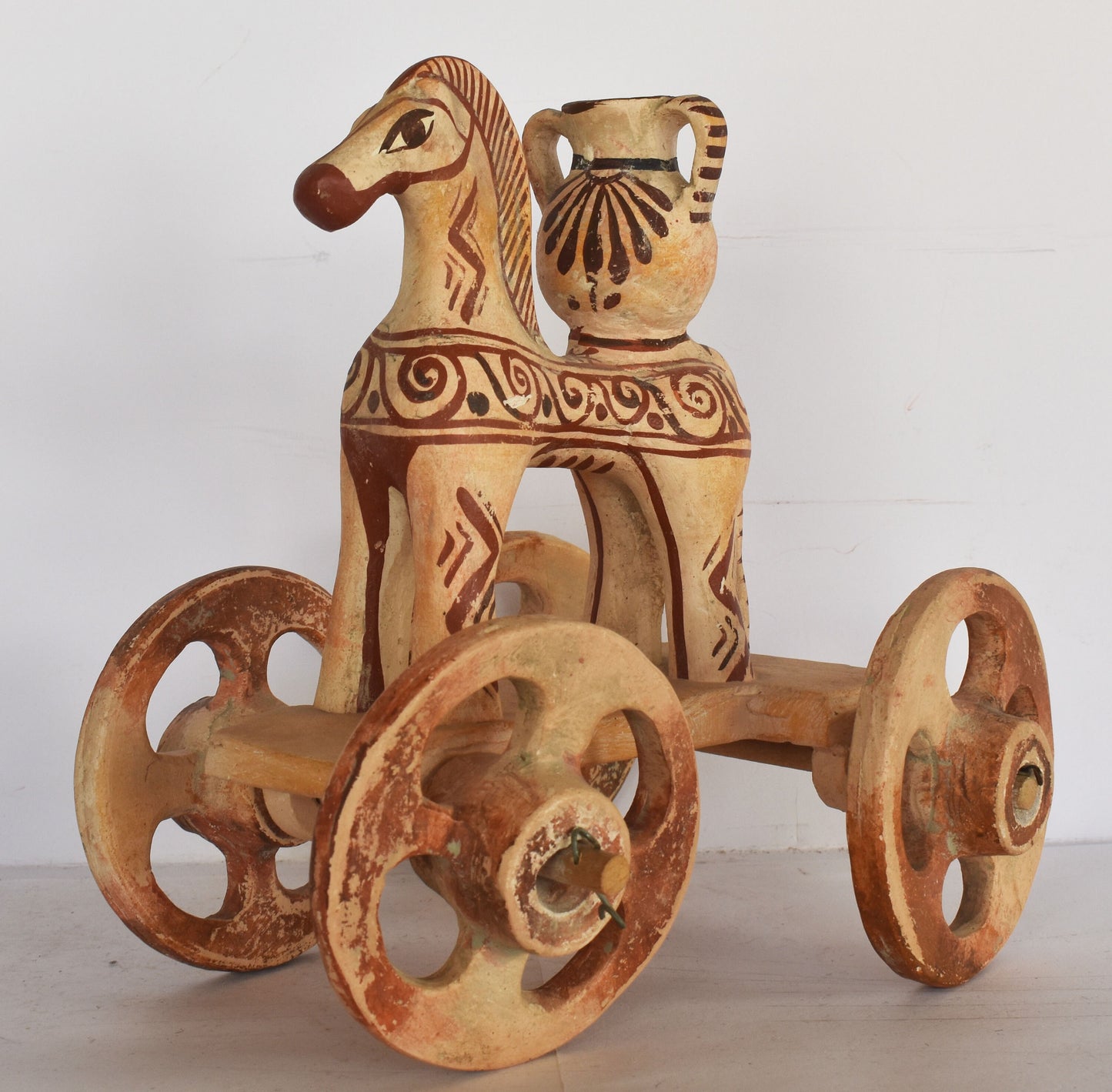 Horse on Wheels - Carrying Amphora - Children's Toy - Athens, Attica  - Geometric Period Pottery - Museum Reproduction - Ceramic Artifact