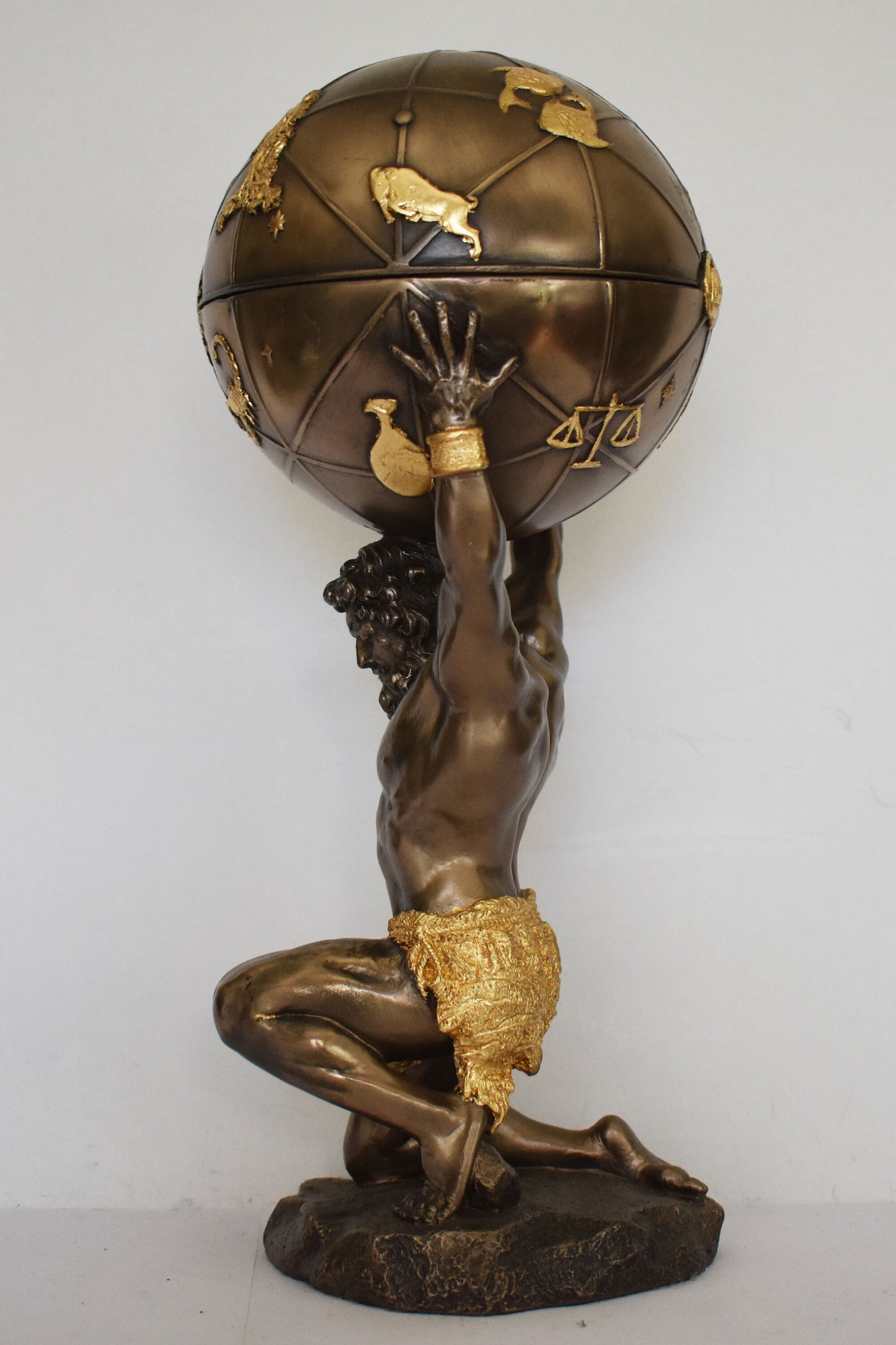 Atlas - Iapetus’ son - the Titan god who bore the sky aloft - He personified the quality of endurance - Cold Cast Bronze Resin