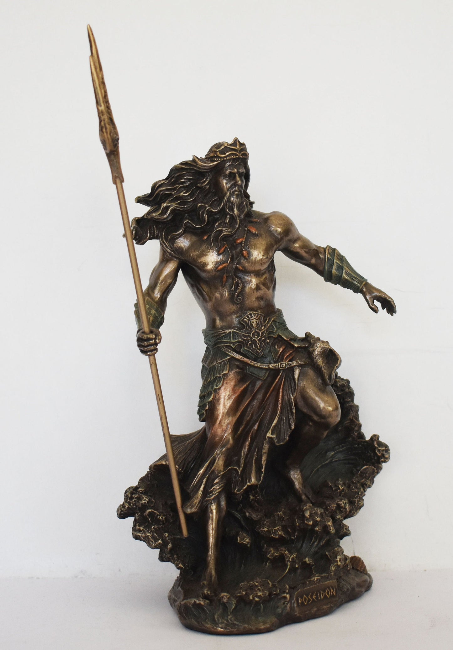 Poseidon Neptune - Greek Roman God of waters and seas, who controlled winds and storms -  Protector of Seafarers - Cold Cast Bronze Resin