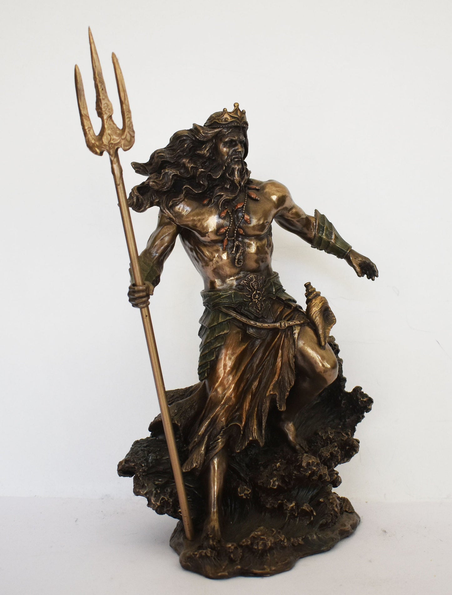 Poseidon Neptune - Greek Roman god of the sea, earthquakes, floods, drought and horses -  Protector of Seafarers - Cold Cast Bronze Resin