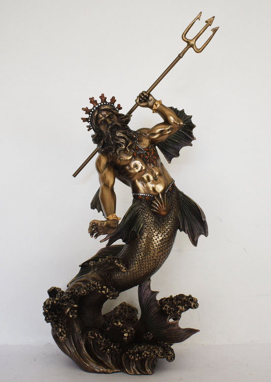 Poseidon Neptune - Greek Roman God of the Sea, Storms, Earthquakes and Horses -  the ruler of the sea - Cold Cast Bronze Resin