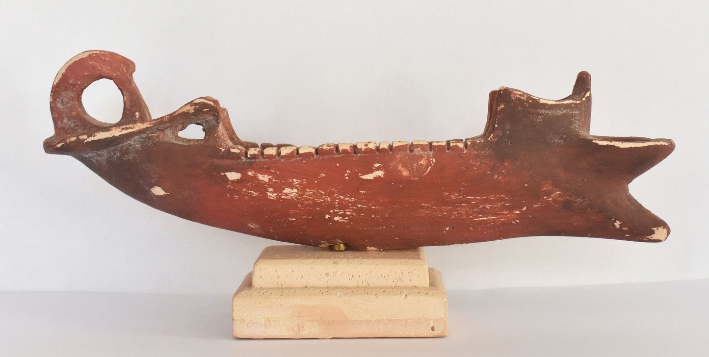 Terracotta Oil Lamp in the shape of a Ship - Ancient Greece - Museum Reproduction - Ceramic Artifact