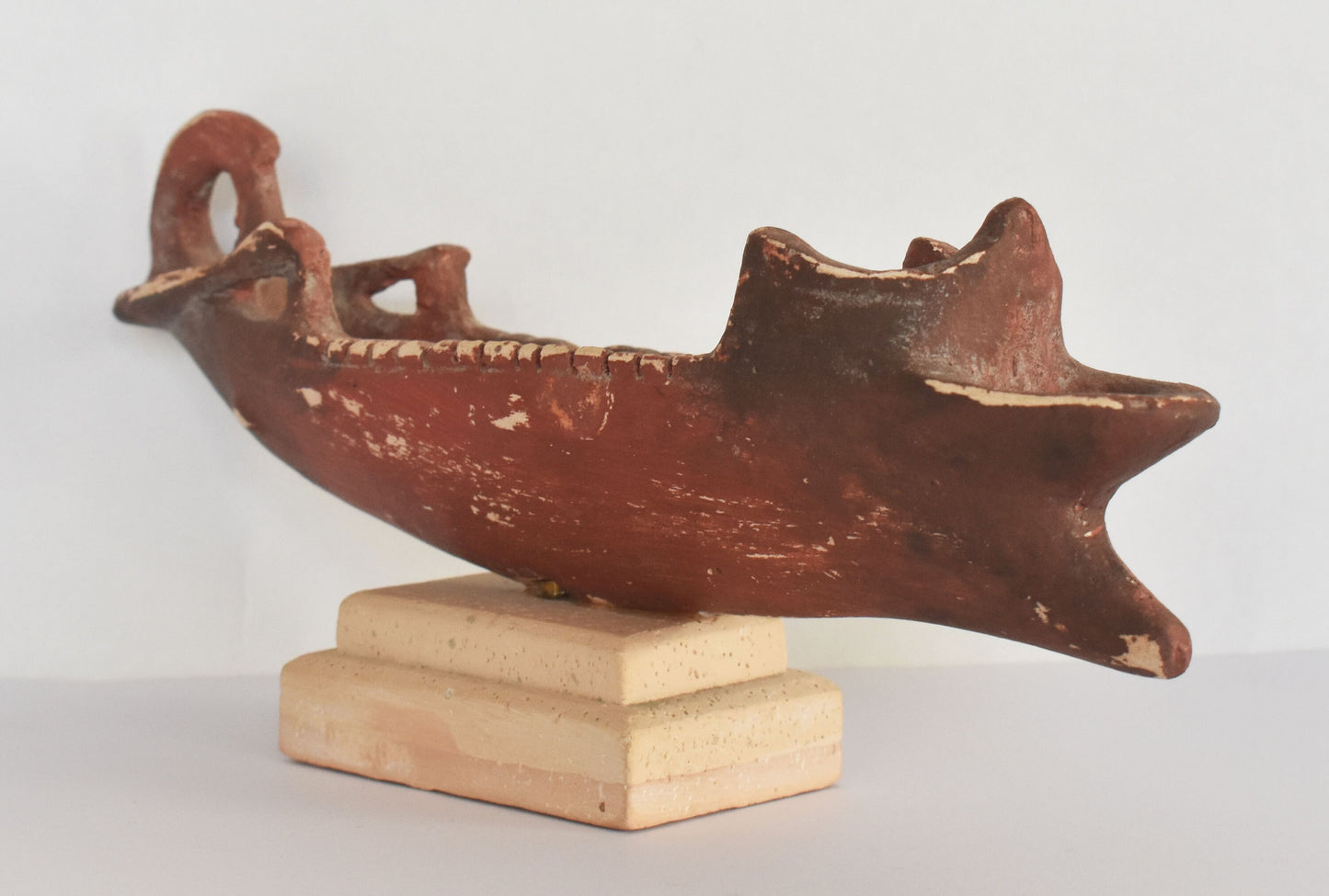 Terracotta Oil Lamp in the shape of a Ship - Ancient Greece - Museum Reproduction - Ceramic Artifact
