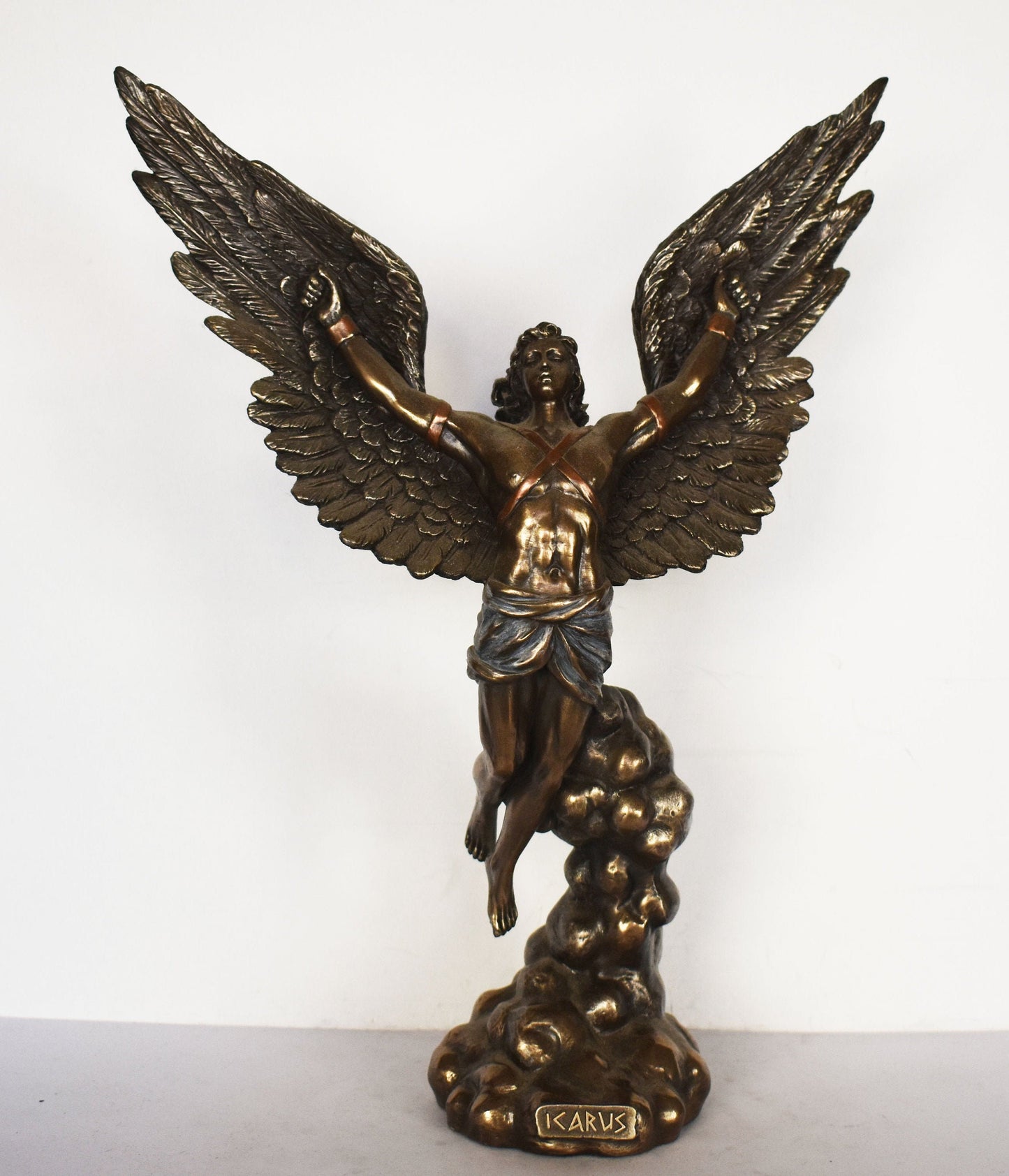 Icarus Ikaros- Son of the master craftsman Daedalus - Escape from Crete with Wings from Wax and Drowned - Cold Cast Bronze Resin