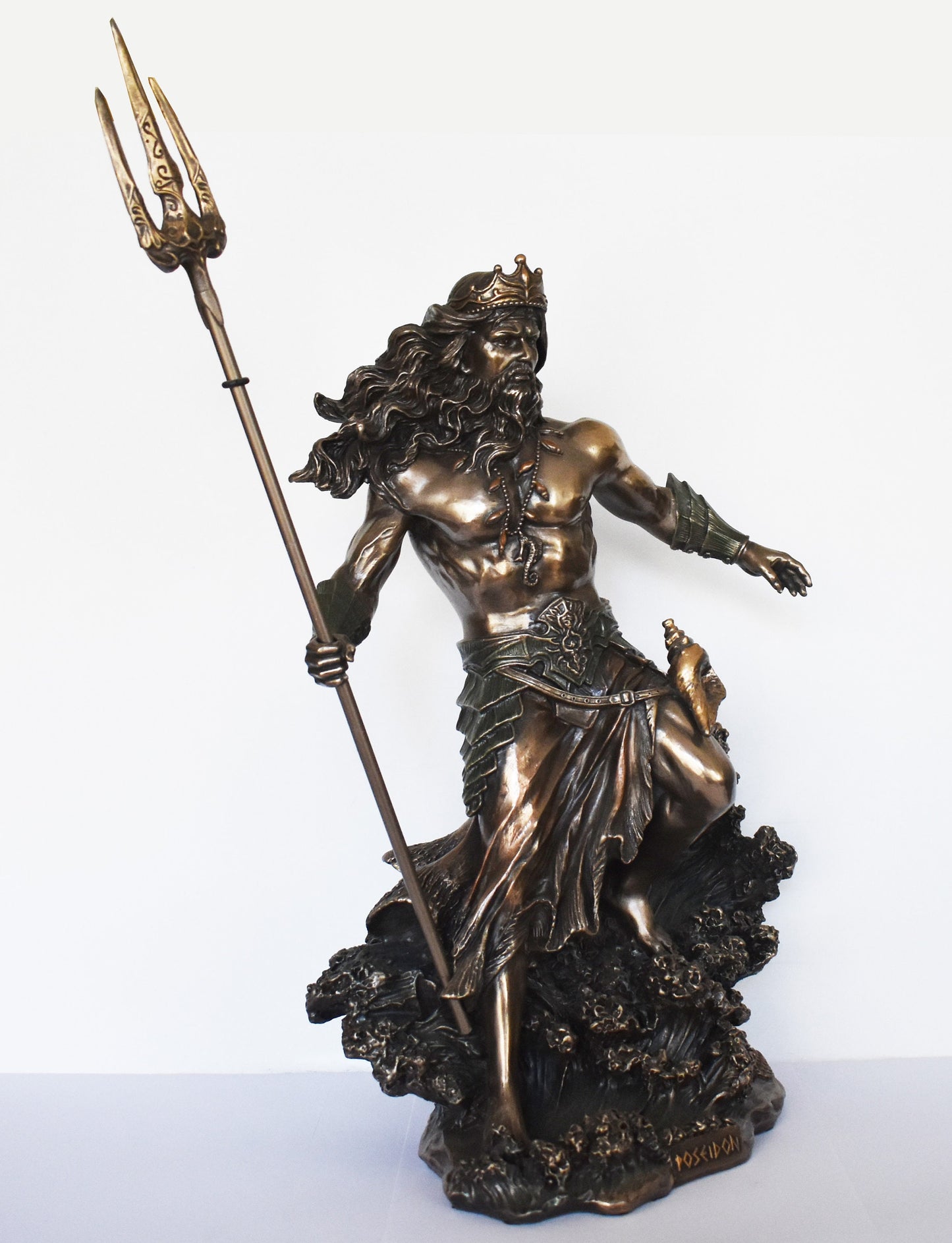 Poseidon Neptune - Greek Roman God of the Sea, Storms, Earthquakes and Horses - Ennosigaios - Cold Cast Bronze Resin