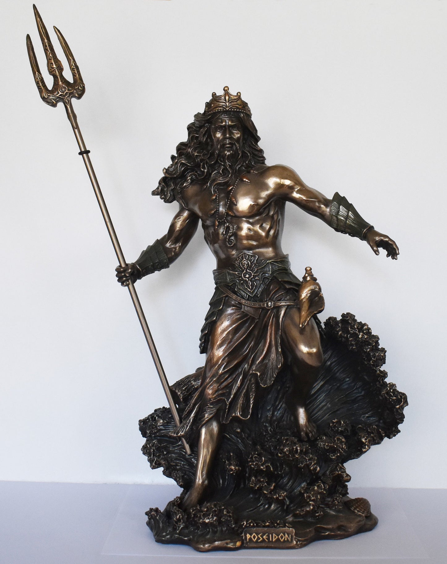 Poseidon Neptune - Greek Roman God of the Sea, Storms, Earthquakes and Horses - Ennosigaios - Cold Cast Bronze Resin