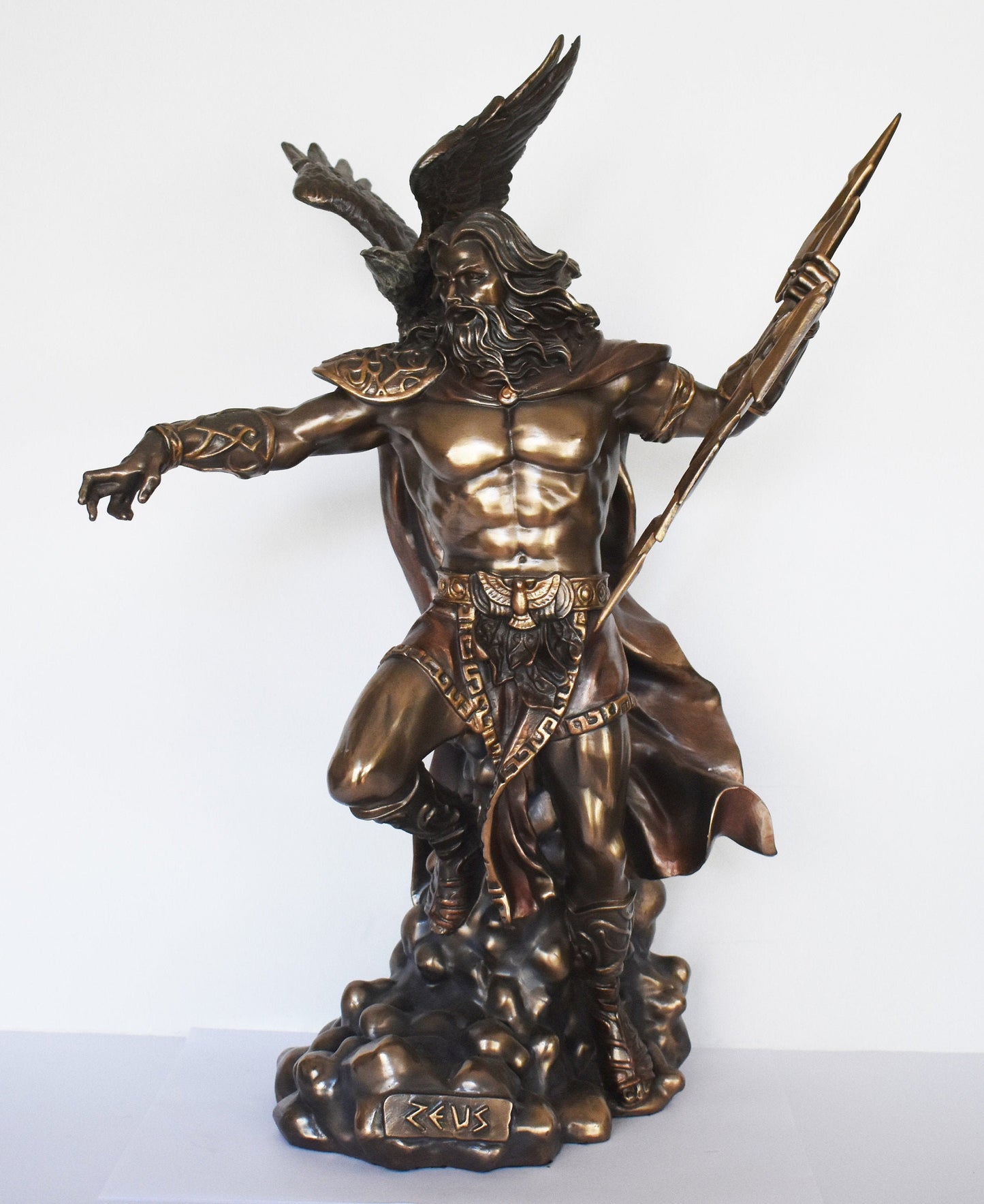 Zeus Jupiter with Eagle - Greek Roman God of the Sky, Law and Order, Destiny and Fate - King of Mount Olympus - Cold Cast Bronze Resin