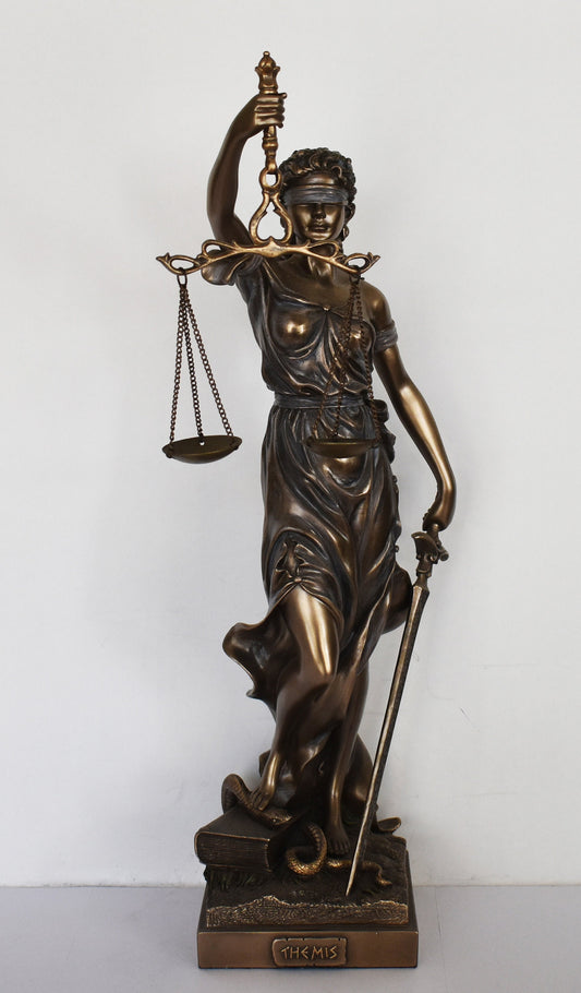 Themis Justitia - Greek Roman Goddess of Divine Law and Order, Fairness, Natural Law and Custom - Titan - Cold Cast Bronze Resin