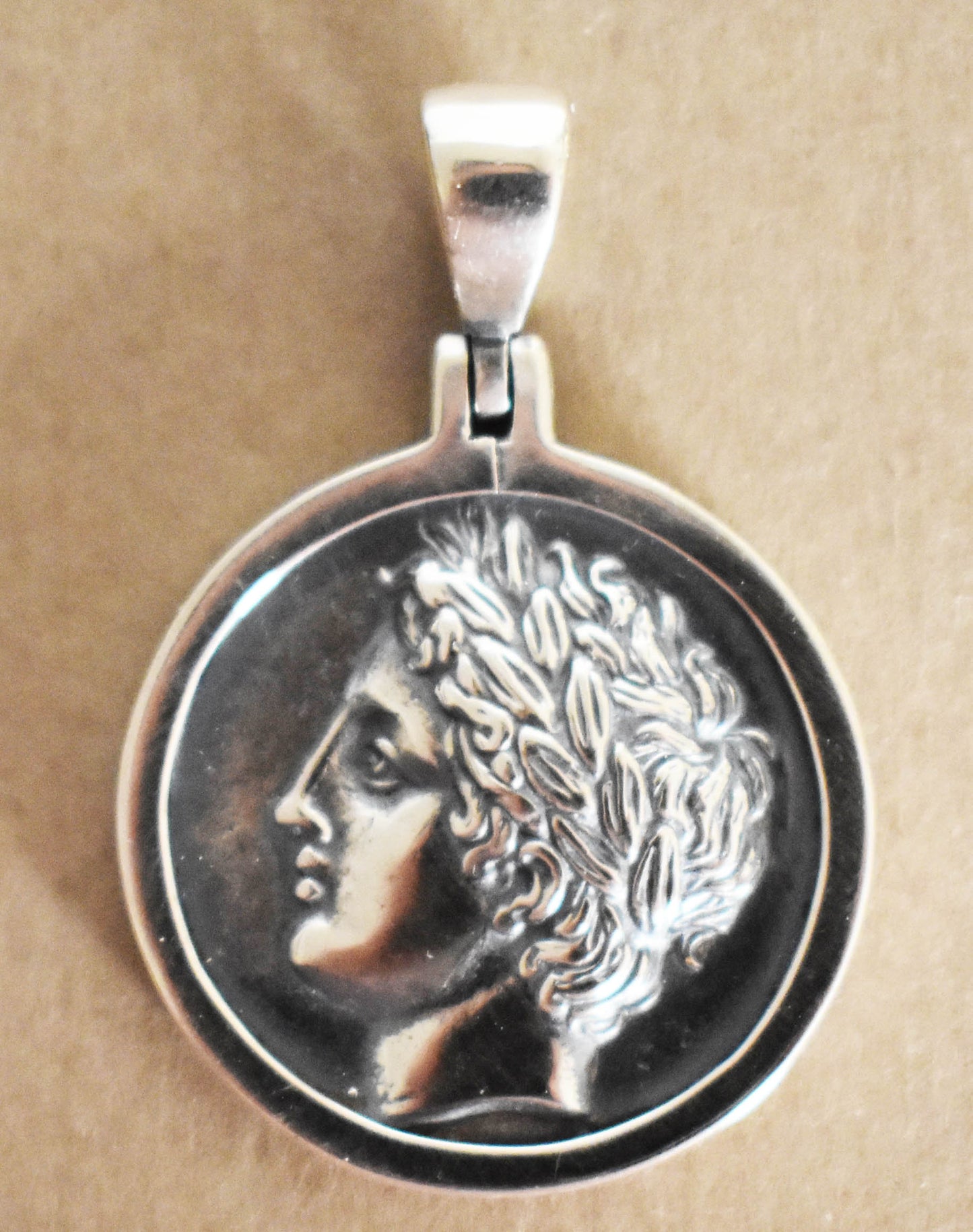 Apollo - Greek Roman God of archery, music and dance, prophecy, healing, Sun, light - Lyre - Coin Pendant - 925 Sterling Silver
