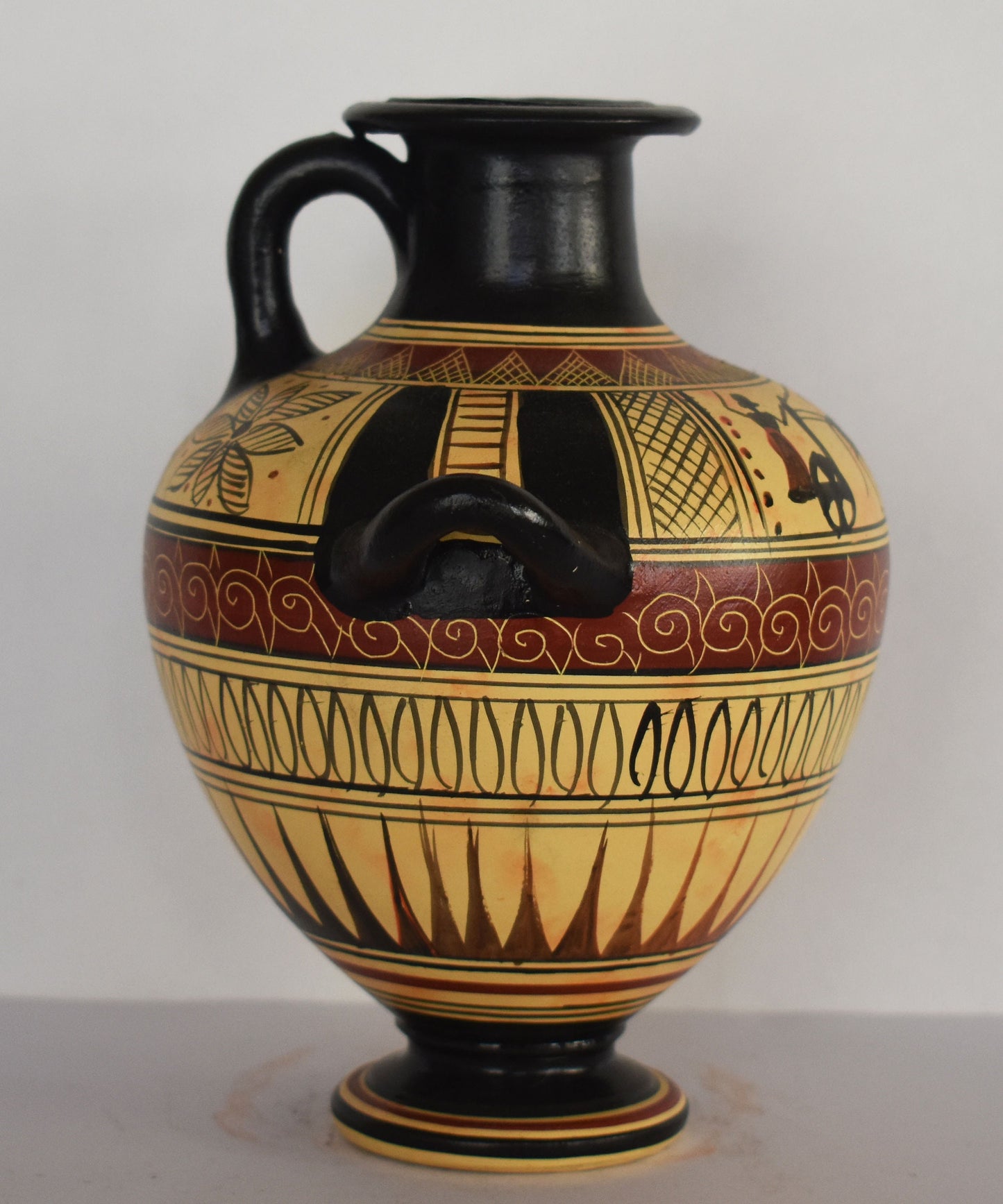 Geometric period Vessel - 900-700 BC - Man on a Chariot and Floral Design - Attica, Athens - Ceramic Vase