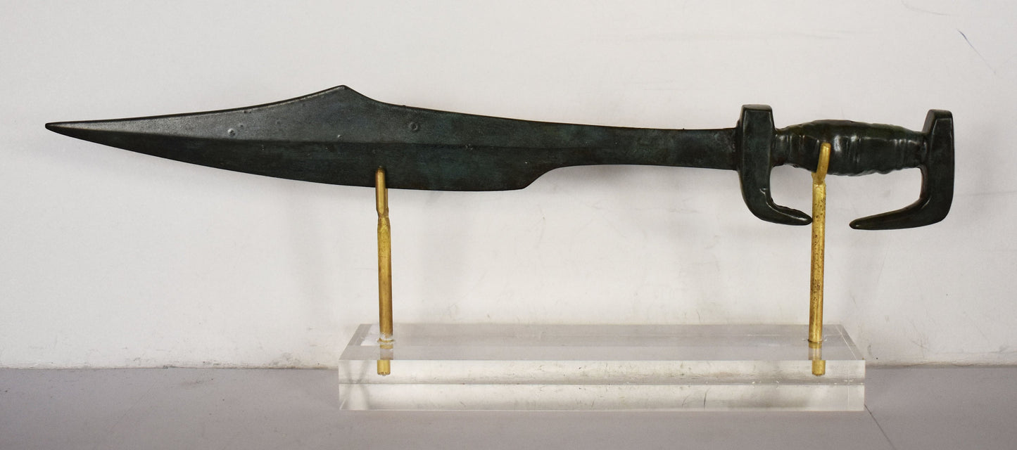 King Leonidas Sword - Spartan Leader of 300 - Battle of Thermopylae - 480 BC - Plexiglass Base - Small - pure Bronze Sculpture