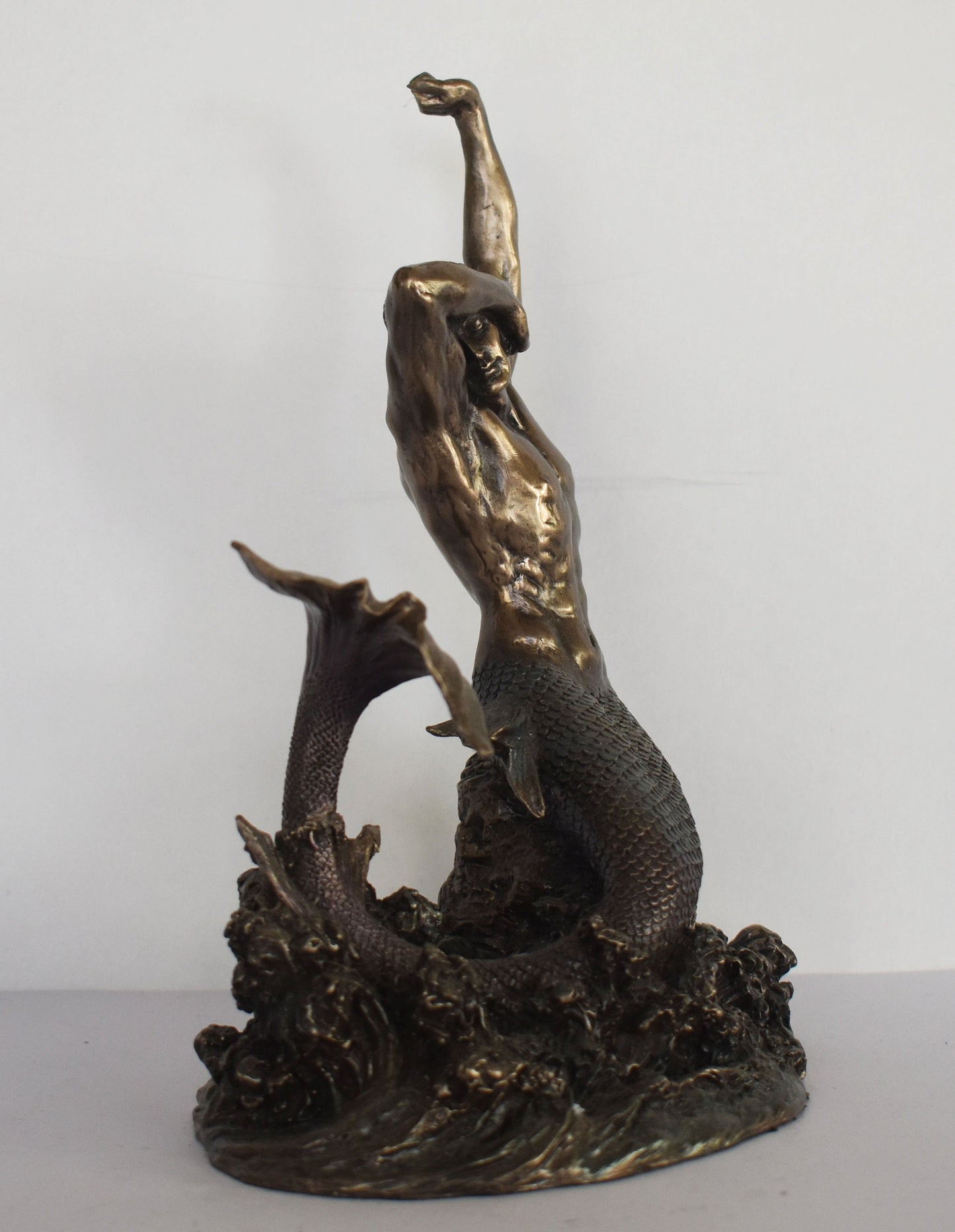 Triton Stretching on Rock - Merman - Demigod of the sea -  Son of Poseidon and Amphitrite - Sculpture Figurine - Cold Cast Bronze Resin