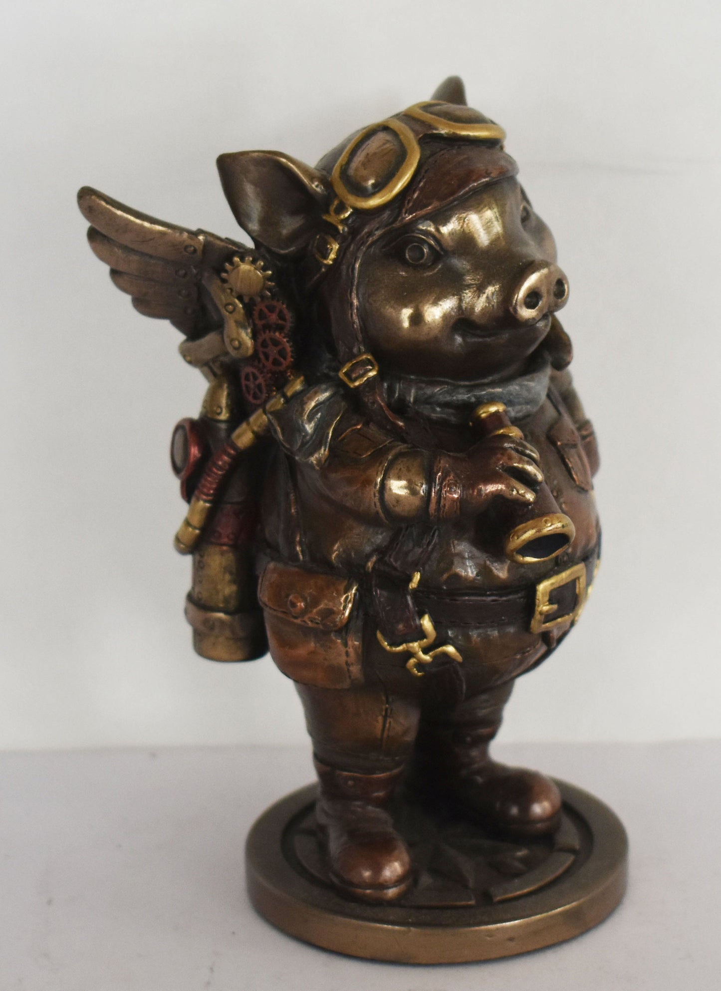 Pig Statue  - Explorer - Steampunk - Modern Art - Decoration - Cold Cast Bronze Resin