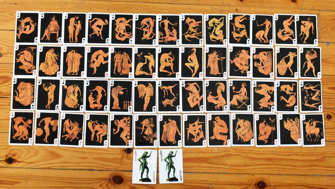 2 Decks of Ancient Greek Lovers inspired by black figured pottery Canasta Bridge Poker Erotic Scenes Games - Greece Kama Sutra Playing Cards