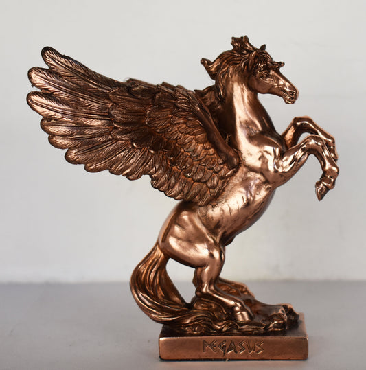 Pegasus - Mythical Immortal Winged Divine Horse - Bellerophon defeats Chimera - Constellation - Copper Plated Alabaster