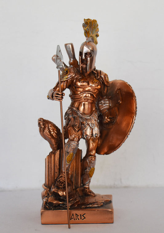 Ares Mars - Greek Roman God - The violent and physical untamed aspect of War - The Spirit of Battle - Copper Plated Alabaster