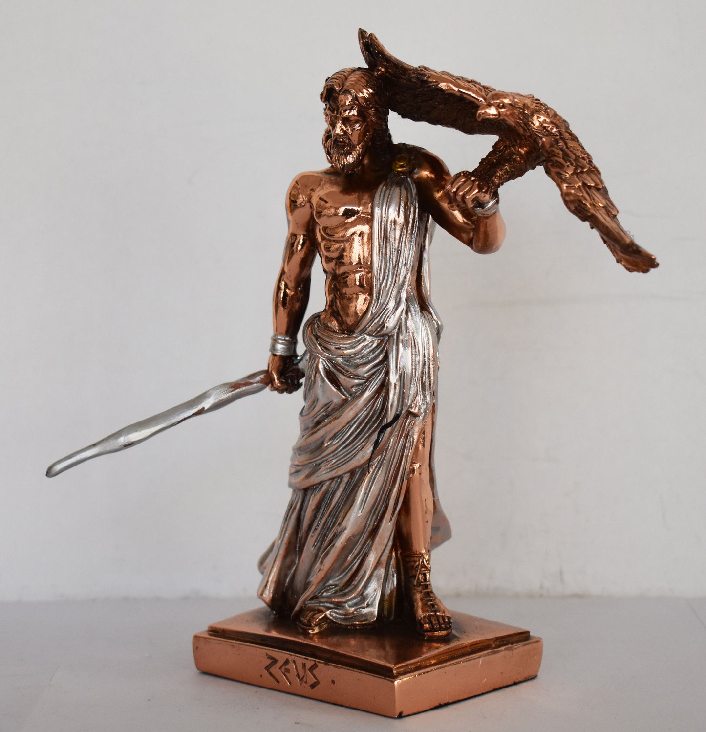 Zeus Jupiter - Greek Roman God of the Sky, Law and Order, Destiny and Fate - Chief Deity of the Pantheon - Copper Plated Alabaster