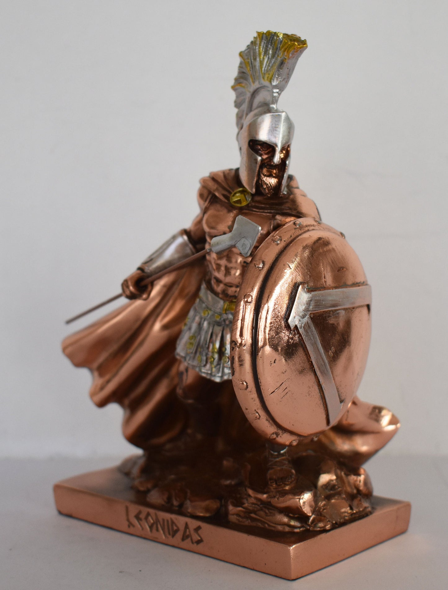 Leonidas - Spartan King - Leader of 300 - Battle of Thermopylae - 480 BC - fight to the death - Molon Labe - Copper Plated Alabaster