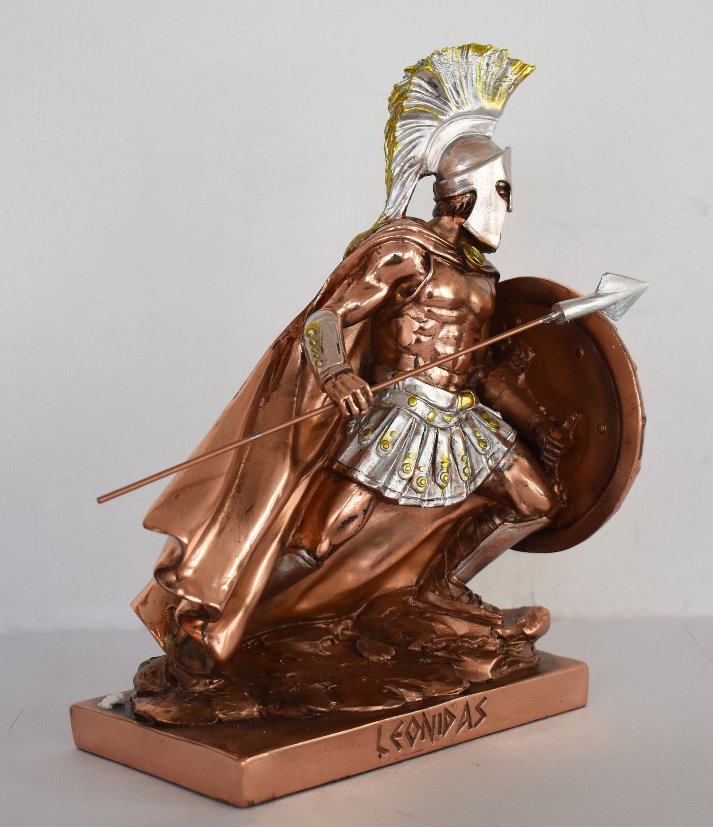 Leonidas - Spartan King - Leader of 300 - Battle of Thermopylae - 480 BC - fight to the death - Molon Labe - Copper Plated Alabaster