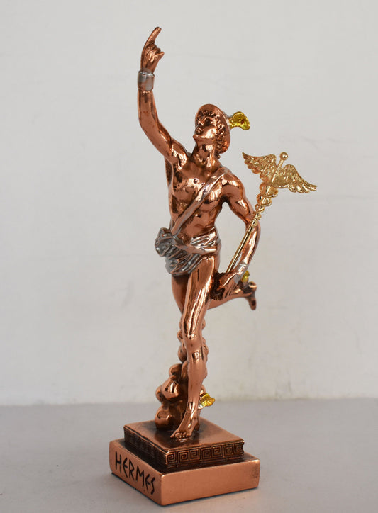 Hermes Mercury - Greek Roman God of Travelers, Athletes, Shepherds, Commerce - Psychopomp and Divine Messenger - Copper Plated Alabaster