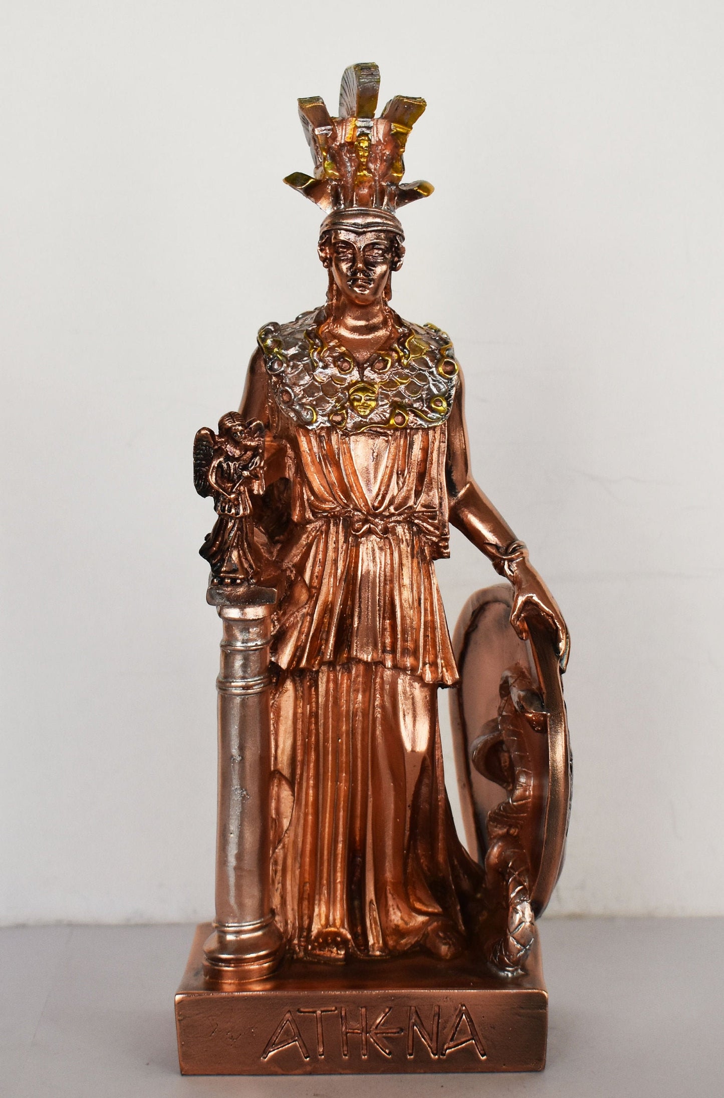 Athena Minerva from Parthenon - Greek Roman goddes of Wisdom, Strength, Strategy, Courage, Inspiration, Arts - Copper Plated Alabaster