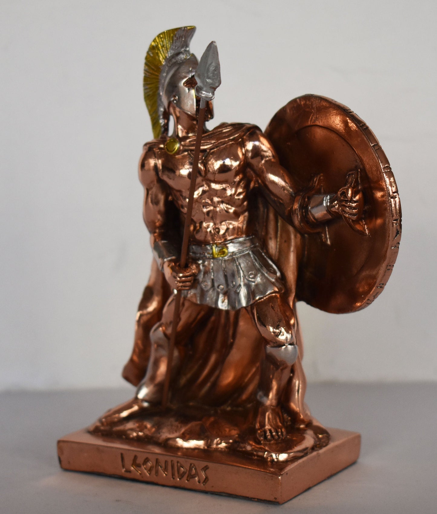 Leonidas - Spartan King -  the most famous general - Leader of 300 - Battle of Thermopylae - 480 BC - Molon Labe - Copper Plated Alabaster