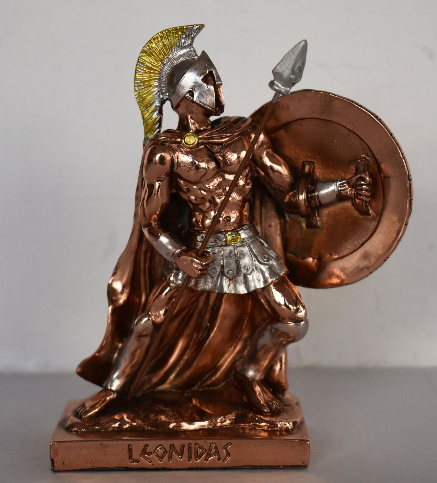 Leonidas - Spartan King -  the most famous general - Leader of 300 - Battle of Thermopylae - 480 BC - Molon Labe - Copper Plated Alabaster