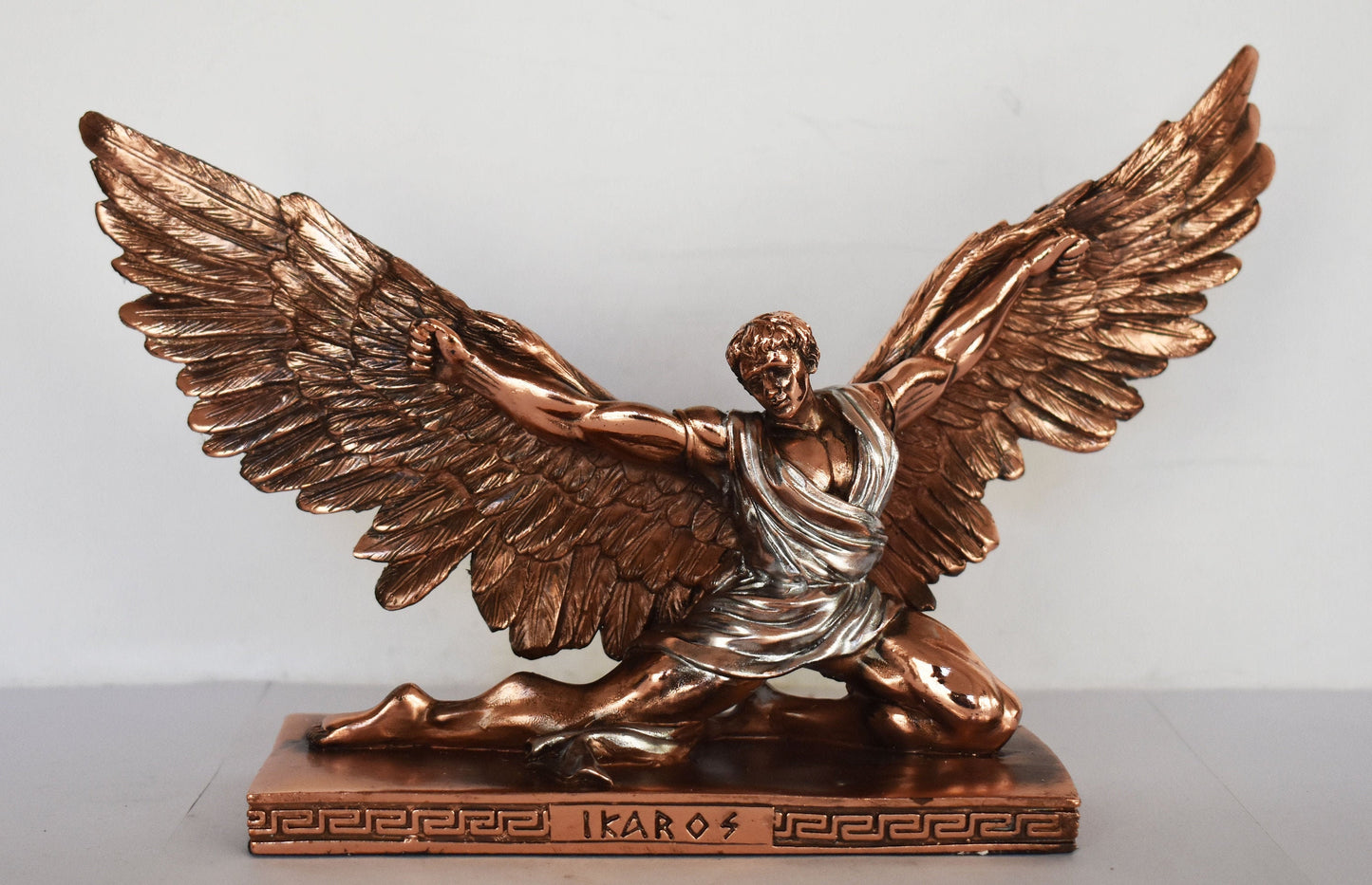 Icarus - Son of Daedalus - Greek mythological figure - Escape from Crete with Wings from Wax and Drowned - Copper Plated Alabaster