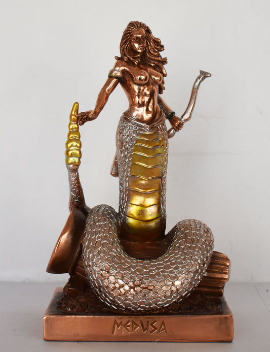 Medusa - Gorgo - Snake-Haired Gorgon - Snake Lady - Monster Figure - Perseus and Goddess Athena Myth - Copper Plated Alabaster