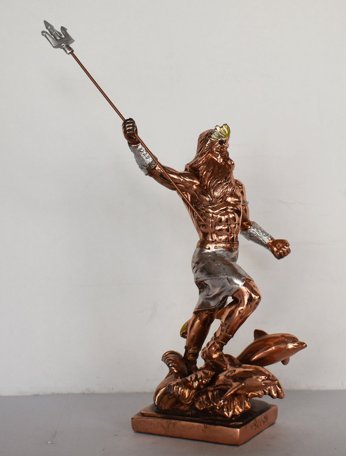 Poseidon Neptune - Greek Roman God of the Sea, Storms, Earthquakes and Horses - sea-horse - Copper Plated Alabaster