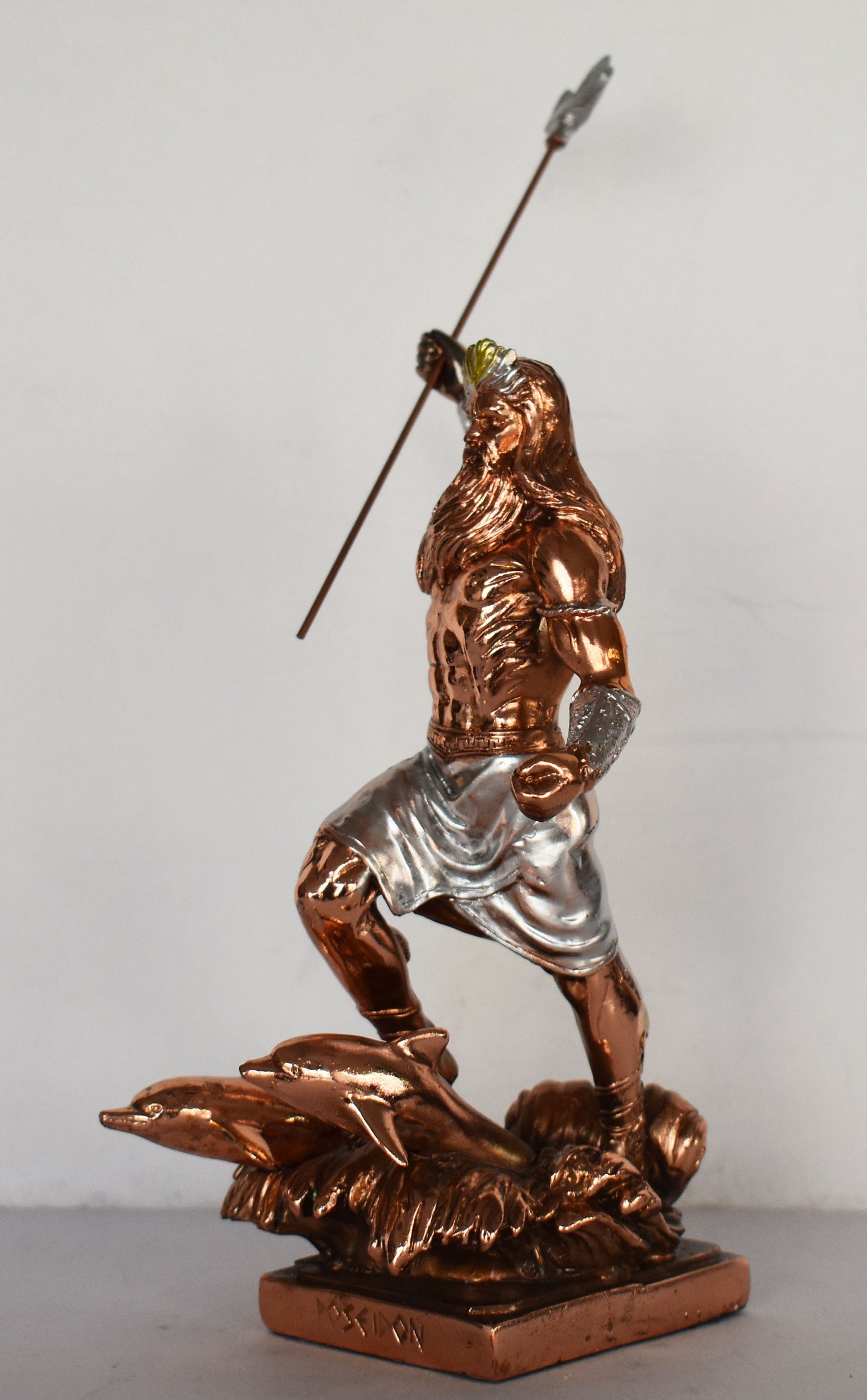 Poseidon Neptune - Greek Roman God of the Sea, Storms, Earthquakes and Horses - sea-horse - Copper Plated Alabaster