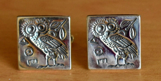 Owl Of Wisdom and Knowledge - Symbol of Goddess Athena Minerva - Ancient Greece - Cufflinks - 925 Sterling Silver