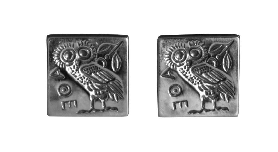 Owl Of Wisdom and Knowledge - Symbol of Goddess Athena Minerva - Ancient Greece - Cufflinks - 925 Sterling Silver