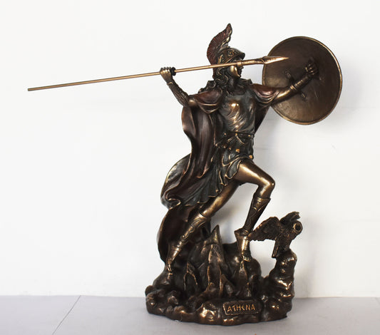 Athena Minerva - Greek Roman goddes of Wisdom, Strength, Strategy, Courage, Inspiration - Owl Symbol - Cold Cast Bronze Resin