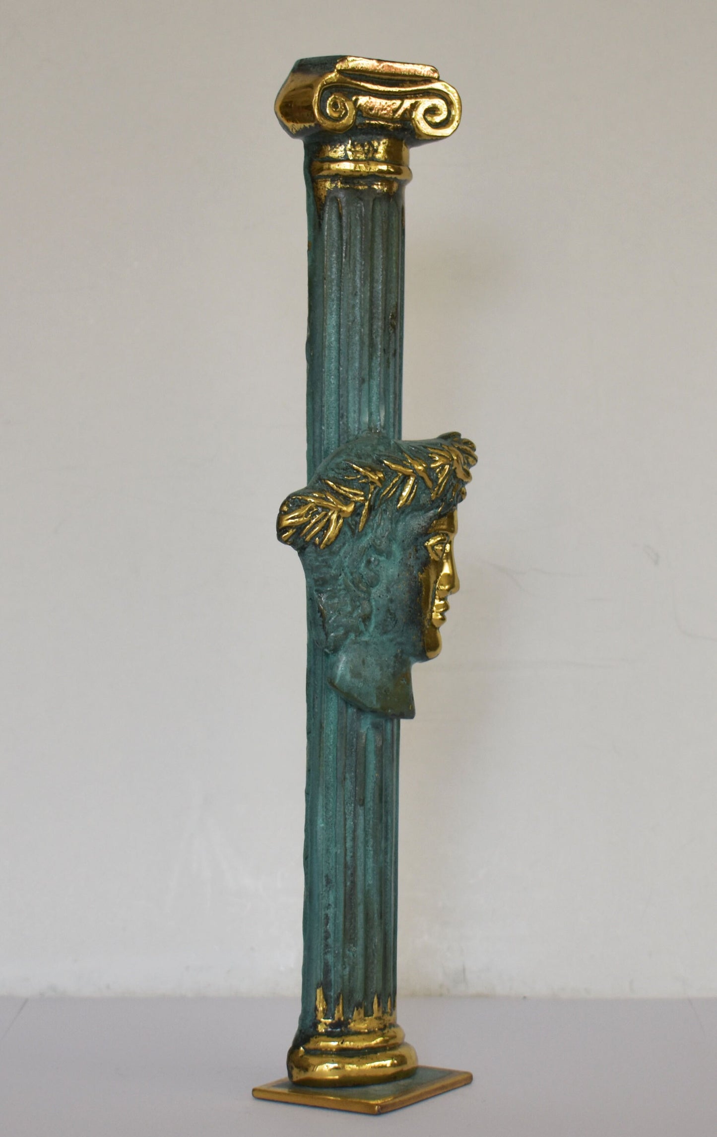 Olive Wreath  Head of an Ancient Greek Olympic Winner on Ionic Column - pure Bronze Sculpture