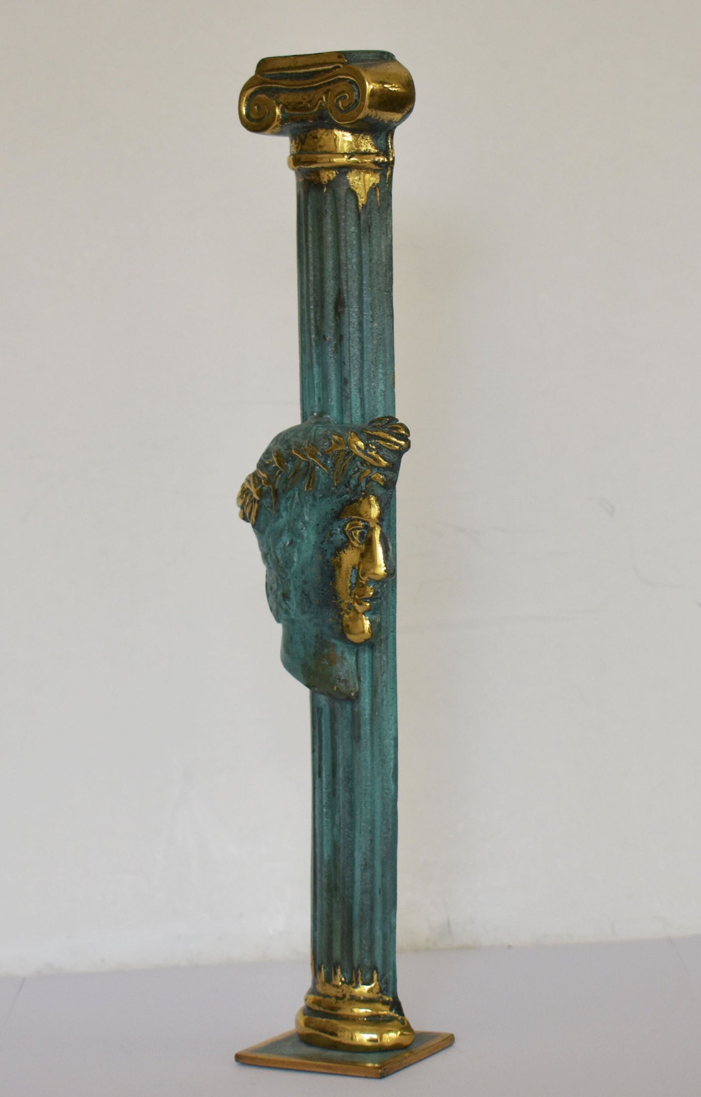 Olive Wreath  Head of an Ancient Greek Olympic Winner on Ionic Column - pure Bronze Sculpture