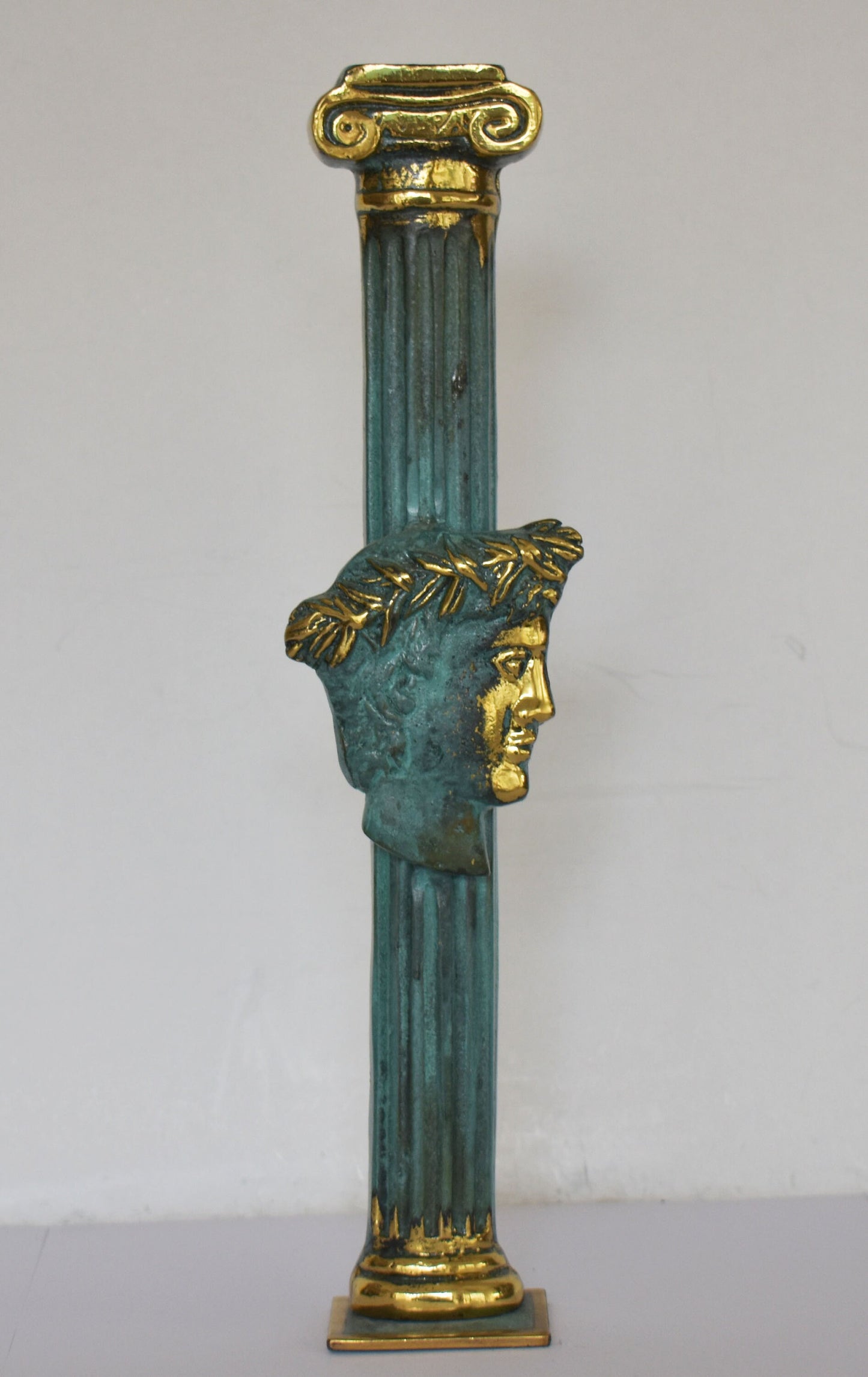 Olive Wreath  Head of an Ancient Greek Olympic Winner on Ionic Column - pure Bronze Sculpture