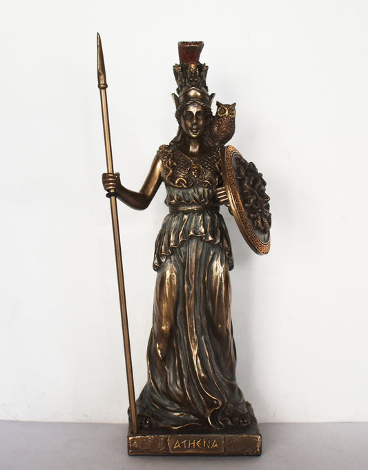 Athena Minerva - Greek Roman goddes of Wisdom, Strength, Strategy, Courage, Inspiration, Arts - Parthenon - Cold Cast Bronze Resin