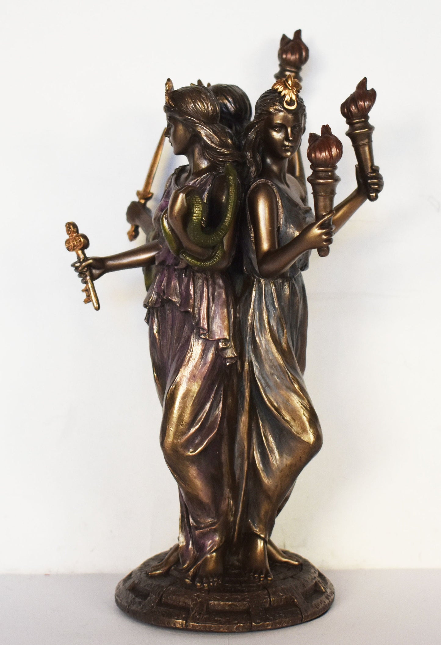 Hecate Hekate - Triple-Bodied - Ancient Greek Goddess of Magic, Witchcraft, the Night, Moon, Ghosts and Necromancy- Cold Cast Bronze Resin