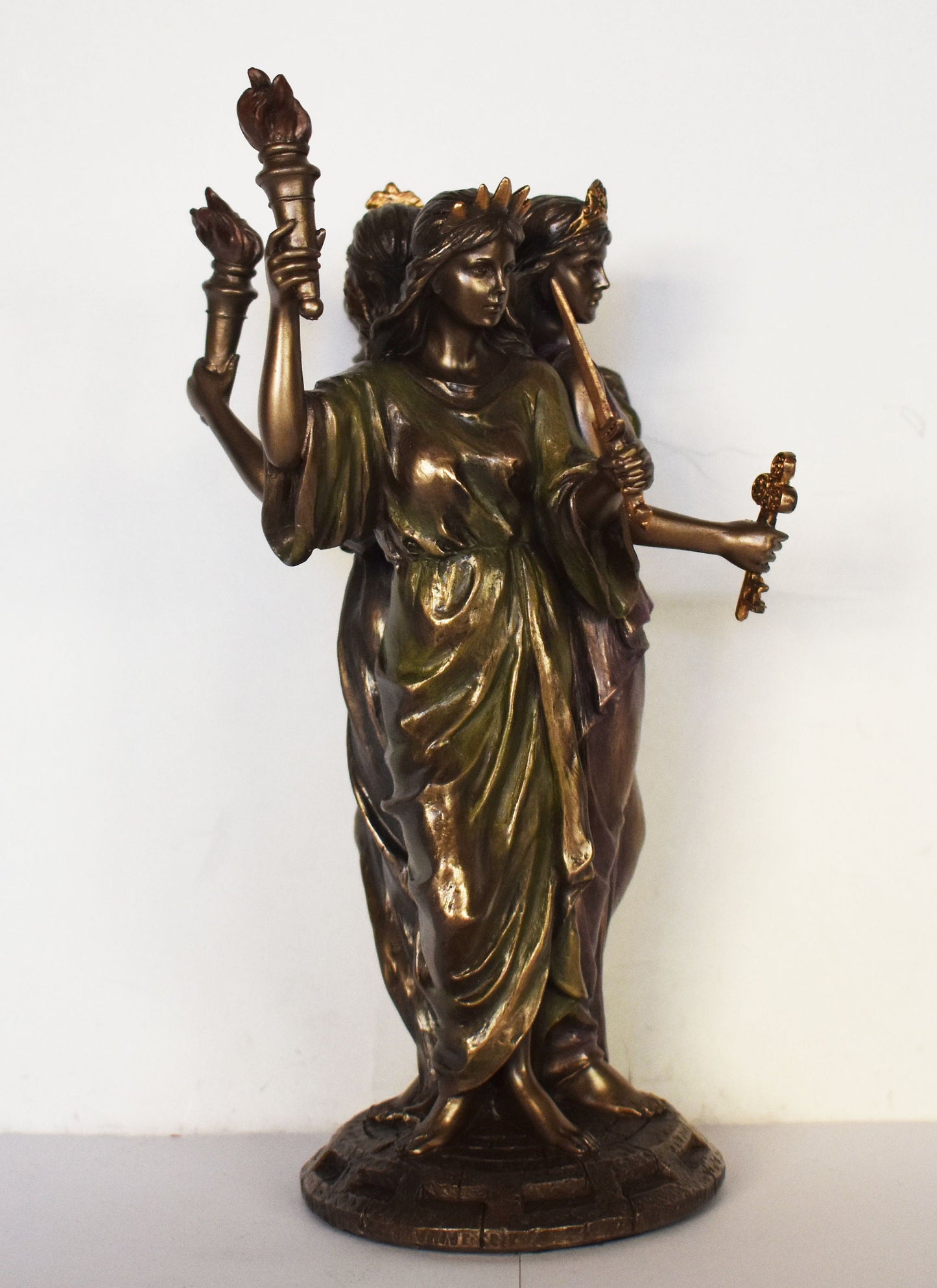 Hecate Hekate - Triple-Bodied - Ancient Greek Goddess of Magic, Witchcraft, the Night, Moon, Ghosts and Necromancy- Cold Cast Bronze Resin