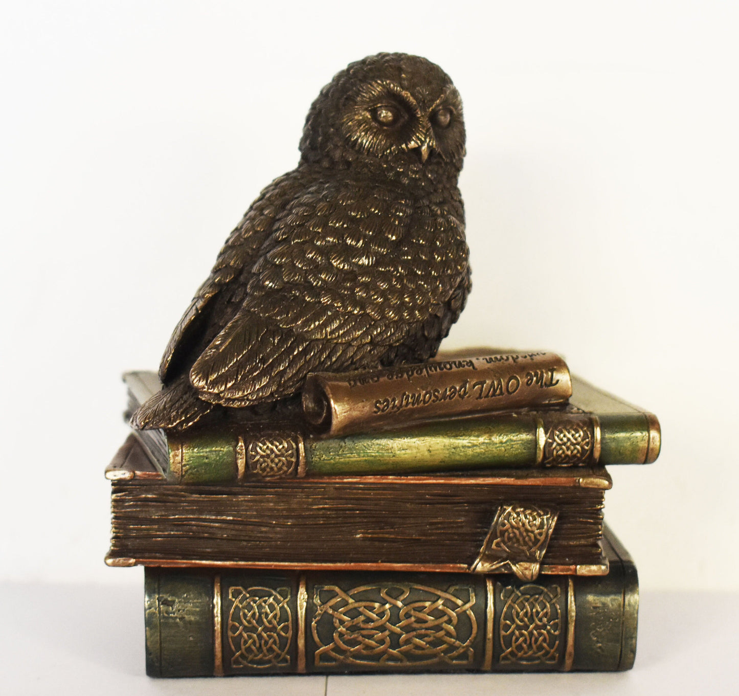 Owl Of Wisdom and Knowledge - Symbol of Goddess Athena Minerva - Ancient Greece - Jewelry Box - Cold Cast Bronze Resin