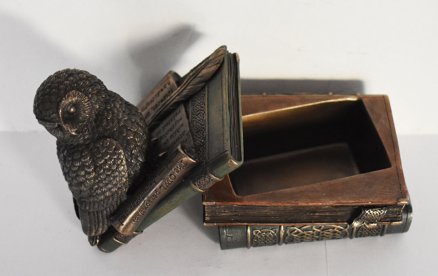 Owl Of Wisdom and Knowledge - Symbol of Goddess Athena Minerva - Ancient Greece - Jewelry Box - Cold Cast Bronze Resin