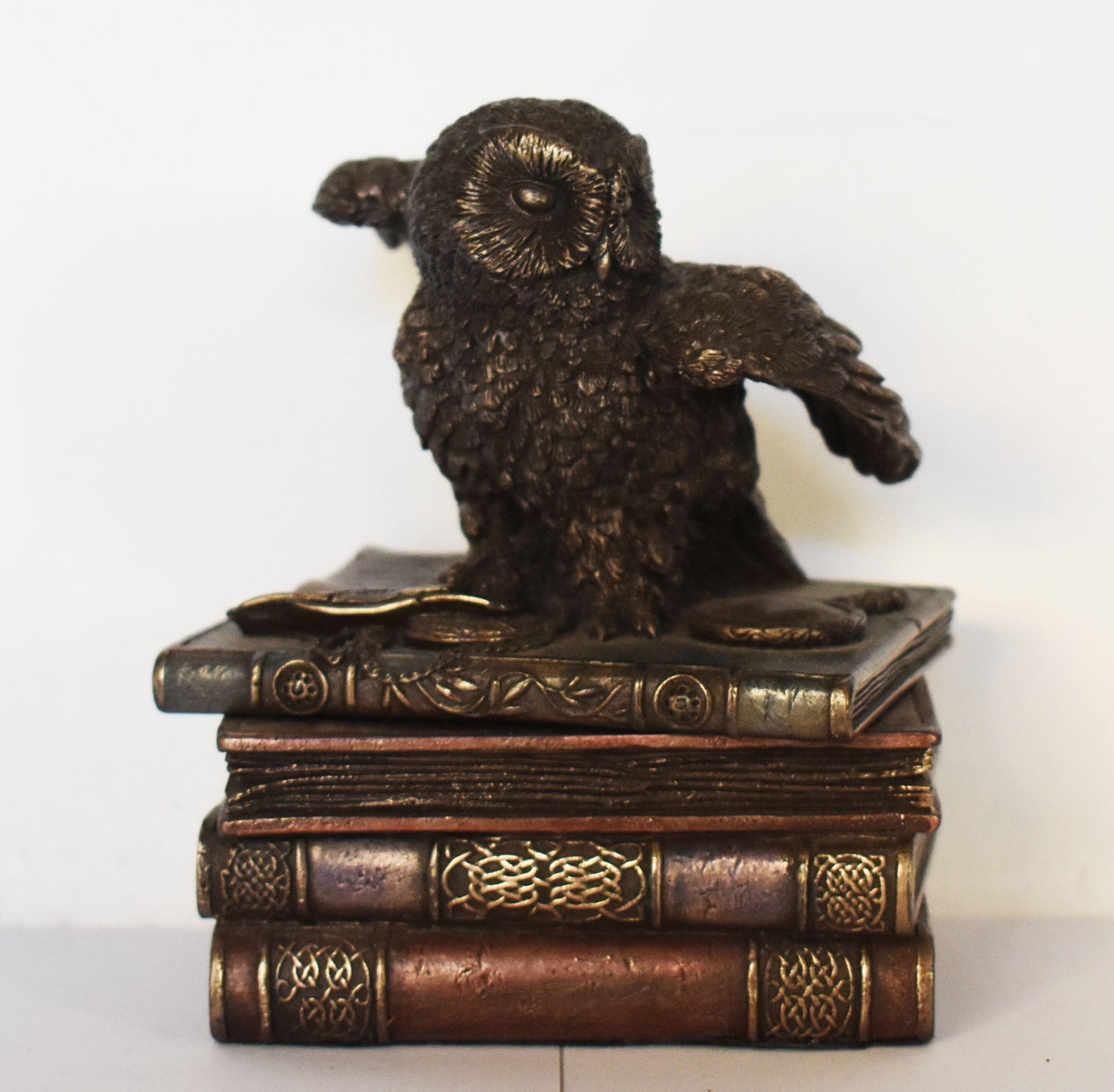 Owl Of Wisdom, good luck and Knowledge - Symbol of Goddess Athena Minerva - Ancient Greece - Jewelry Box - Cold Cast Bronze Resin