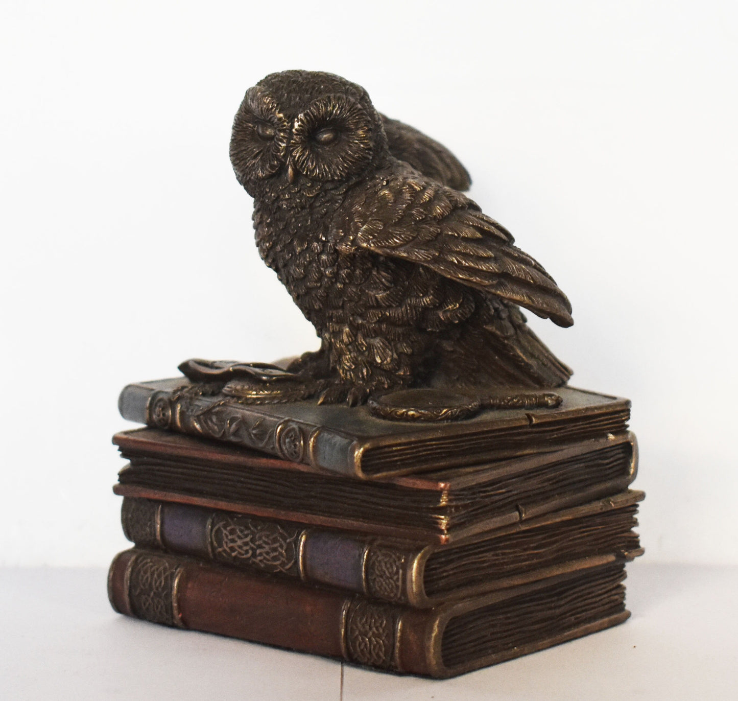 Owl Of Wisdom, good luck and Knowledge - Symbol of Goddess Athena Minerva - Ancient Greece - Jewelry Box - Cold Cast Bronze Resin