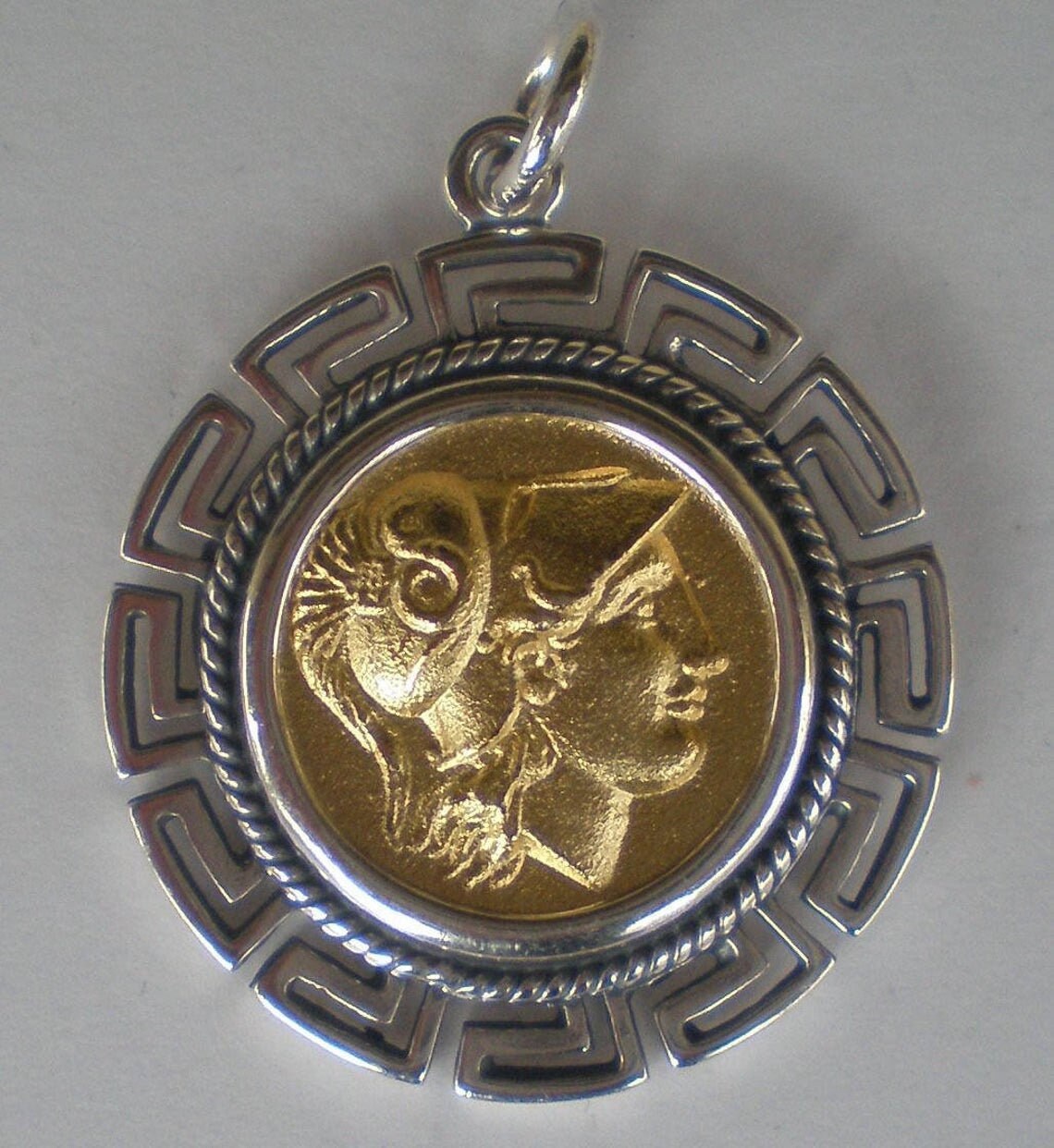 Athena Minerva Greek Roman Goddess of Wisdom - Alexander's stater 328-323 BC - Meander - Gold Plated Coin Pendant - 925 Sterling Silver